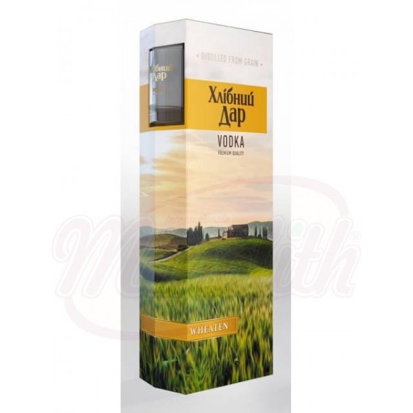 Vodka Hlibny Dar - Wheaten Souvenirbox con 2 vasos 40% vol. 0,7 L