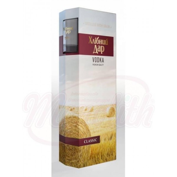Vodka Hlibny Dar Classic, Souvenirbox con 2 vasos Alc. 40% vol. 0,7 L