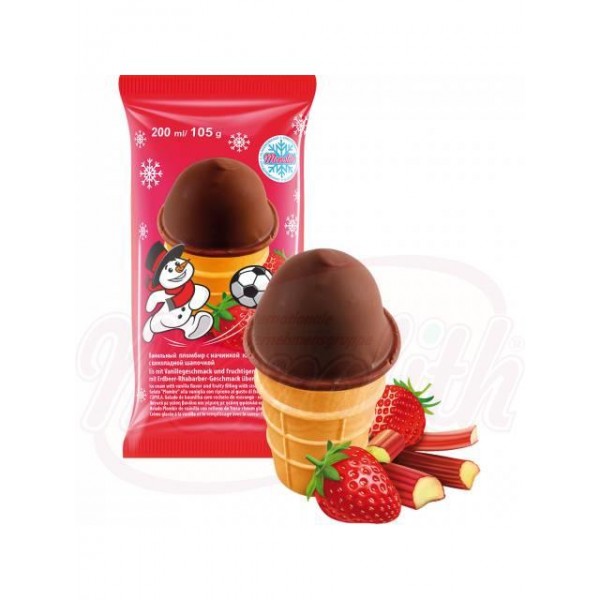 Helado Plombir de vainilla con relleno de fresa-rheum glaseado en chocolate 200ml