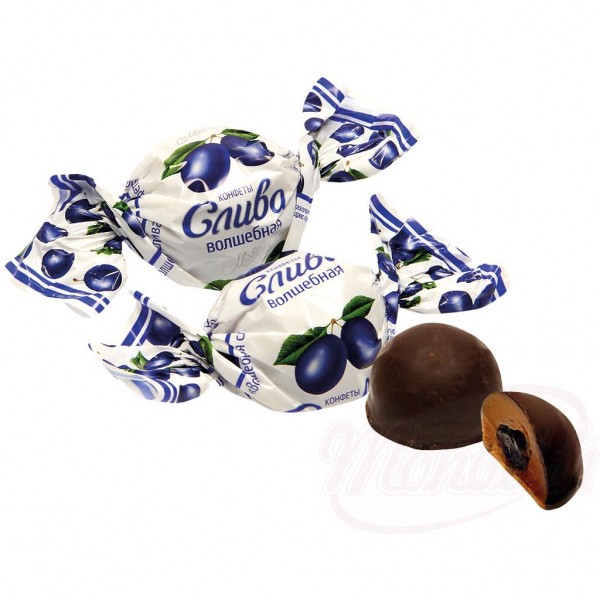 Bombon con ciruela "Sliva Volshebnaya" en glace de cacao - Bielorrusia
